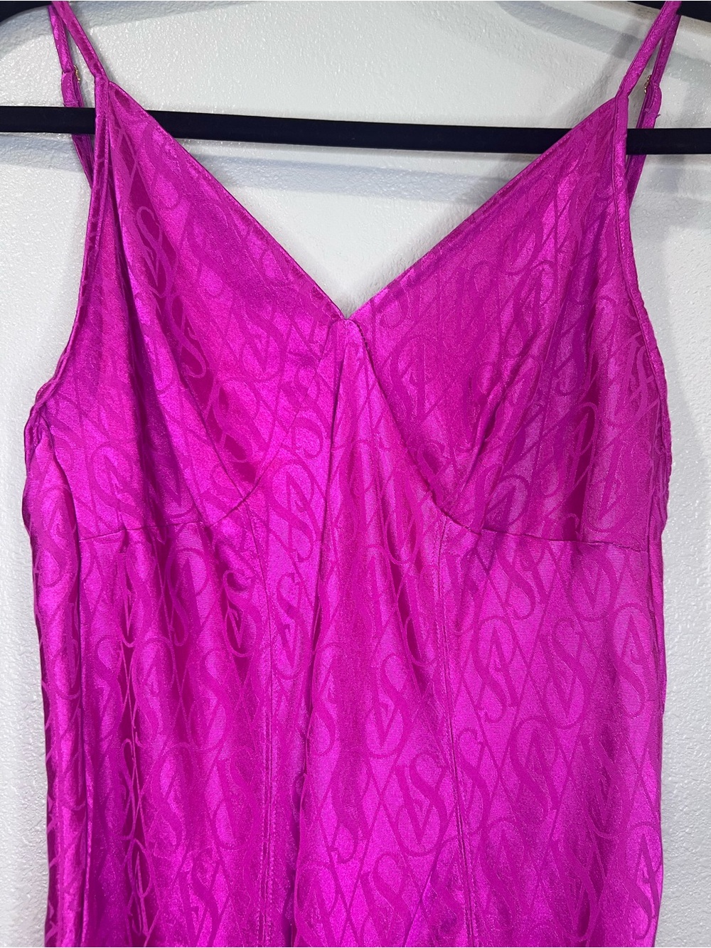 Victoria’s Secret M Pink Satin VS Logo Jacquard Lace Up Maxi Nightgown Slip
